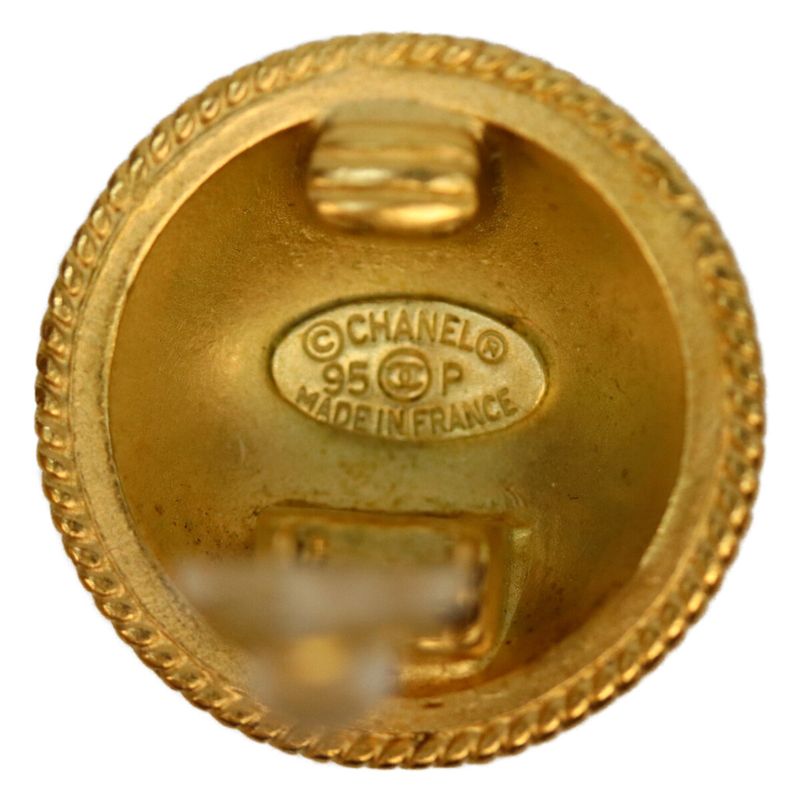 Chanel 95P GP Round Coco Mark Earrings Matte Gold Accessories Ladies
