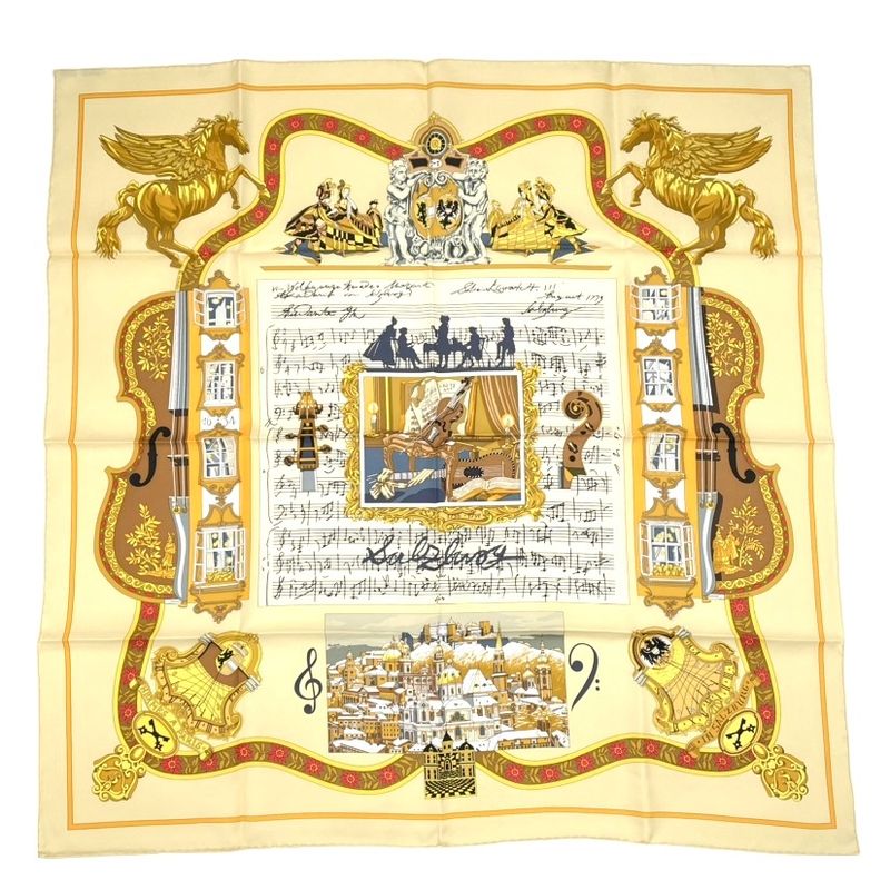 Hermes Carre 90 In Salzburg At Salzburg Yellow And Orange Scarf Silk