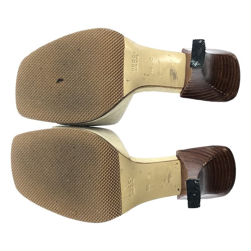 Gucci - Metal Buckle Square Toe Heeled Sandals - 34 - Beige - Women's