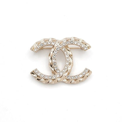 Chanel Brooch Corsage Gold Here Mark Rhinestone