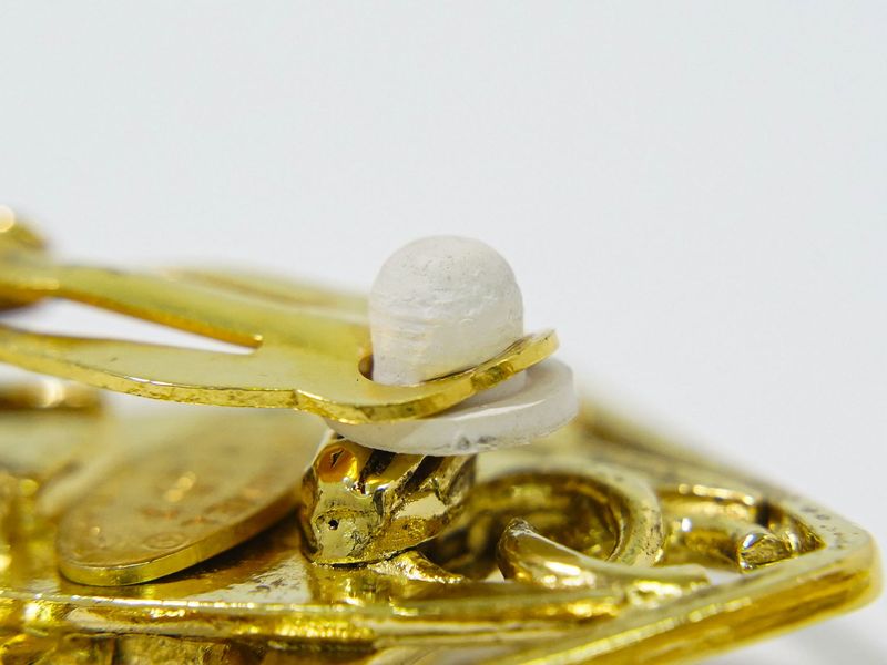 Authentic Chanel Coco Mark Faux Pearl Earrings GP Gold Plated White Coco Mark