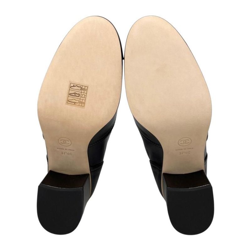 Chanel Heel Pumps Mary Jane G46443 37 1 2 Size Leather Coco Mark Black Gold