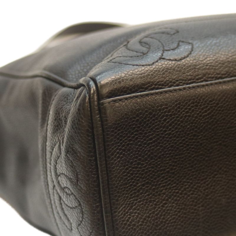 Chanel No 2 Black Caviar Skin Ghardware Triple Coco Chain Tote Chain Shoulder