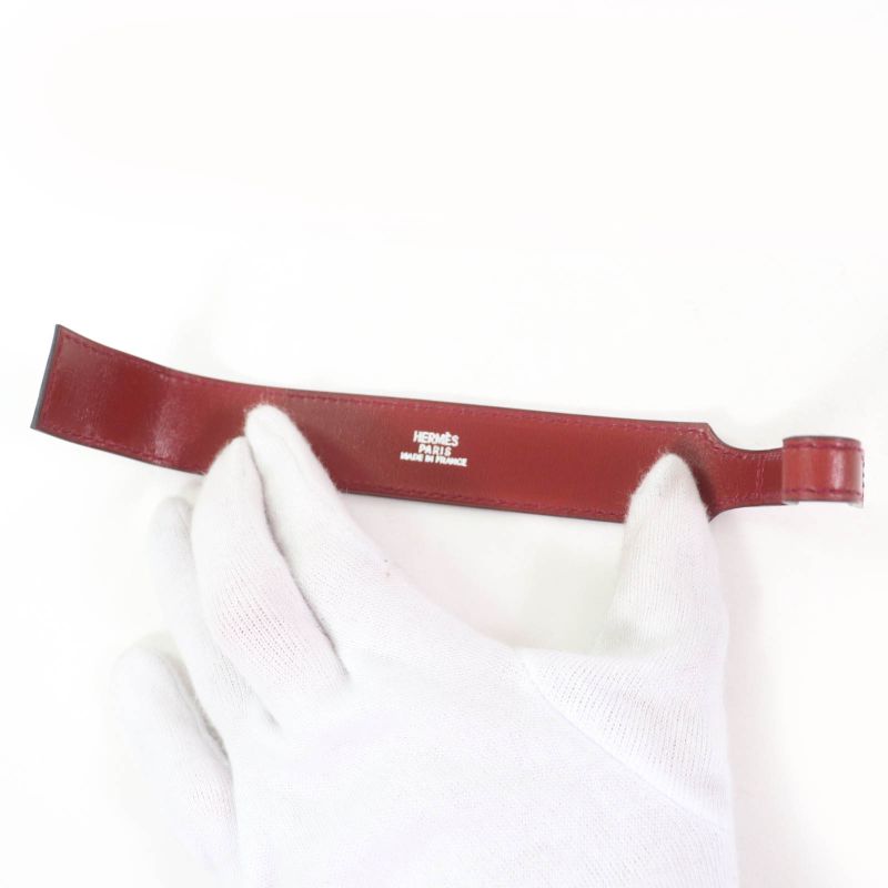 Hermes Artemis Bracelet Leather Silver Hardware Bangle Bordeaux M D Engraved