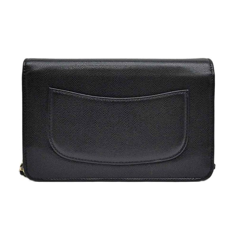Chanel Chain Wallet Ap4653 Grained Shiny Calfskin Black Gold Hardware