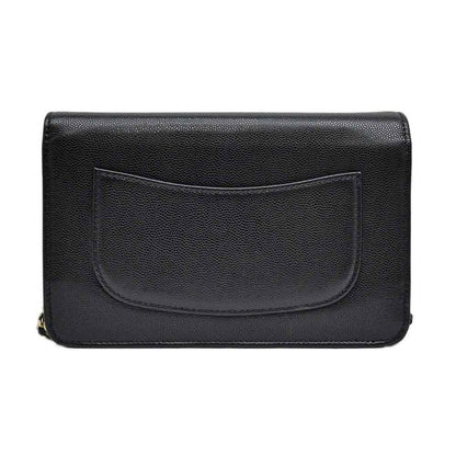 Chanel Chain Wallet Ap4653 Grained Shiny Calfskin Black Gold Hardware