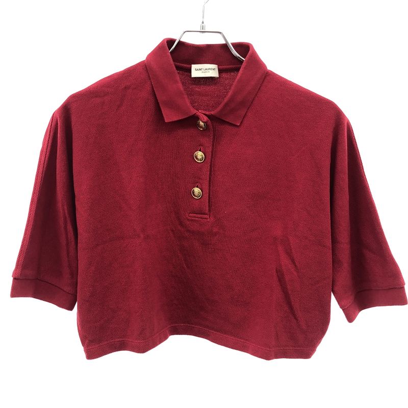 Saint Laurent Paris Cropped Short Sleeve Knit Polo Shirt 693291 Y36um 6258 Red S