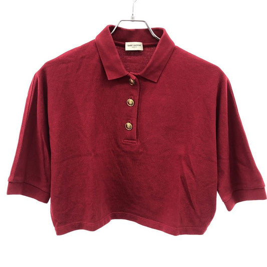 Saint Laurent Paris Cropped Short Sleeve Knit Polo Shirt 693291 Y36um 6258 Red S