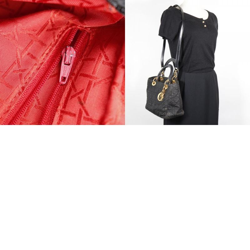 [dior] Christian Dior Lady Dior Canage 2WAY Shoulder Nylon Black Ladies Handbag