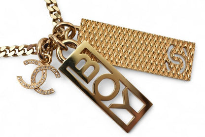 Chanel Long Necklace Pendant BOY Chanel Boy Chanel Coco CC Tag C22P Gold