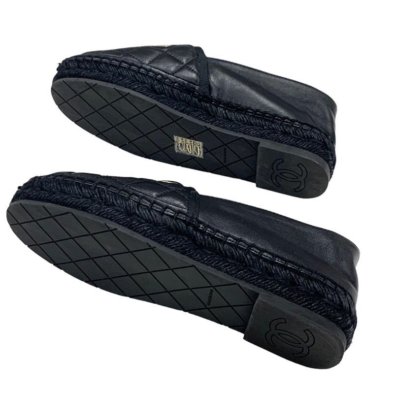 Chanel Flat Shoes Leather Black Gold Here Mark Logo Espadrilles