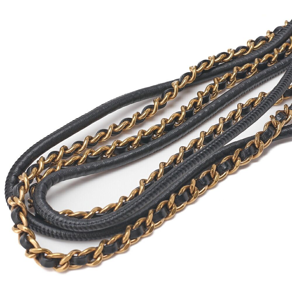 Chanel 22 Mini Calfskin Black Drawstring Chain Shoulder Bag With Gold Hardware