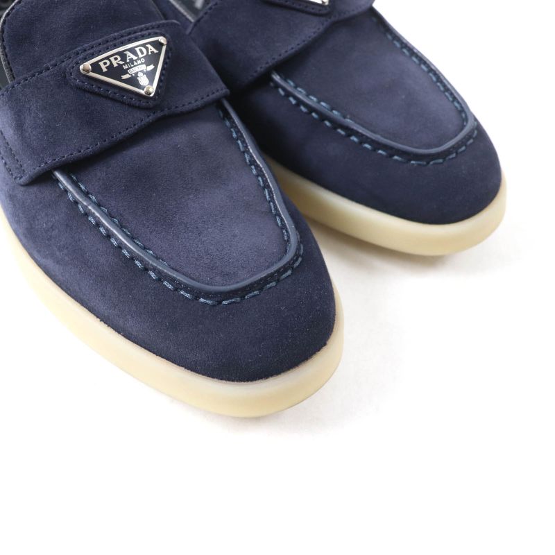 Prada 1d222n Triangle Logo Suede Leather Loafers Navy 35.5 With Box And Storage