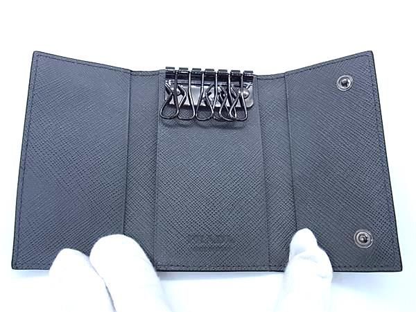 Prada 2pg222 Saffiano Leather 6-ring Key Case Key Case Men's Black Fa3866