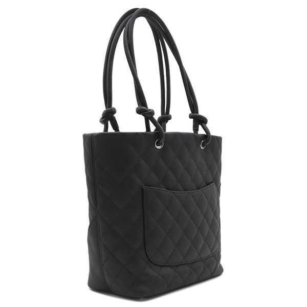 Chanel Tote Bag Cambon Line Medium Leather Enamel Black Silver Hardware Black