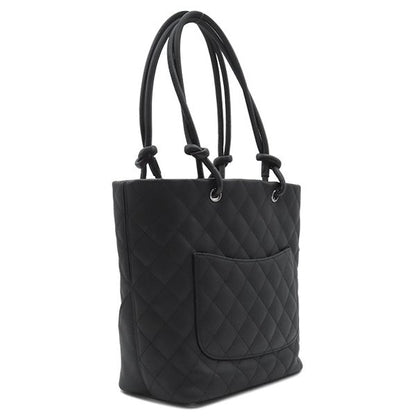 Chanel Tote Bag Cambon Line Medium Leather Enamel Black Silver Hardware Black