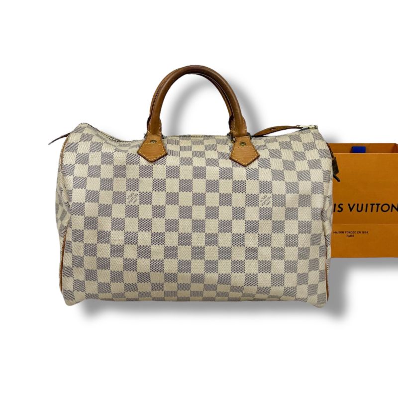 Louis Vuitton Damier Azure Speedy 35 Handbag Mini Boston Bag White Beige