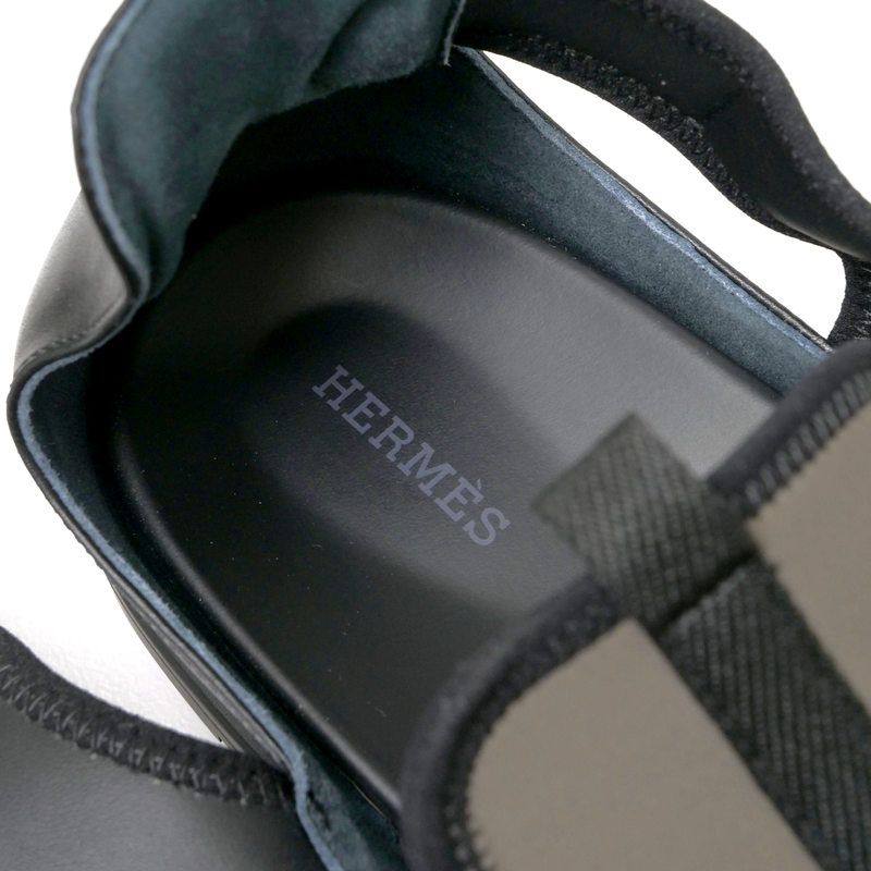 Hermes Giorno Sandals Size 44 Thong Sandals Shoes Khaki Black Made In