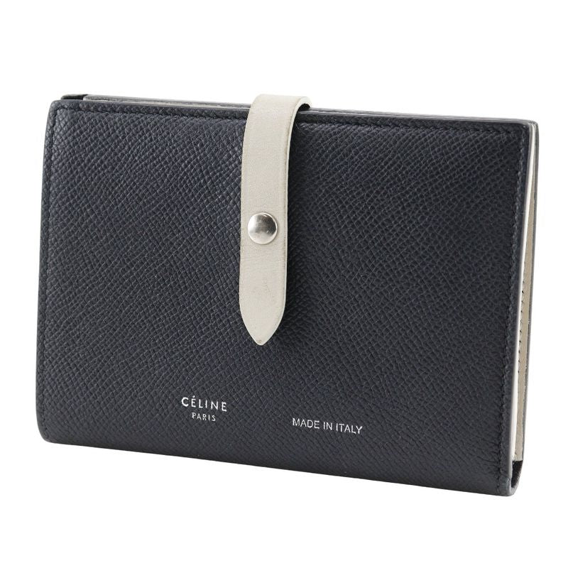 Celine Medium Strap Calf Black/beige Women's Fold Wallet