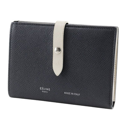 Celine Medium Strap Calf Black/beige Women's Fold Wallet