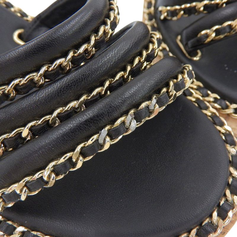 Chanel Leather Coco Mark Chain Strap Sandals G35779 35C Approx 22.5cm (8.86in)