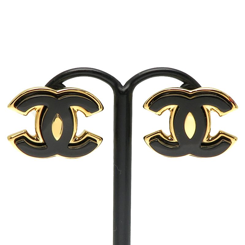 Chanel Iconic CC Black and Gold-Tone Earrings