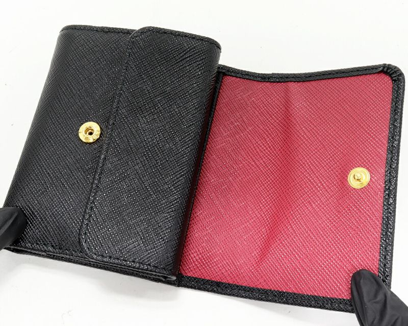 Prada Saffiano Multicolor Compact Wallet With Coin Purse Saffiano Leather Nero
