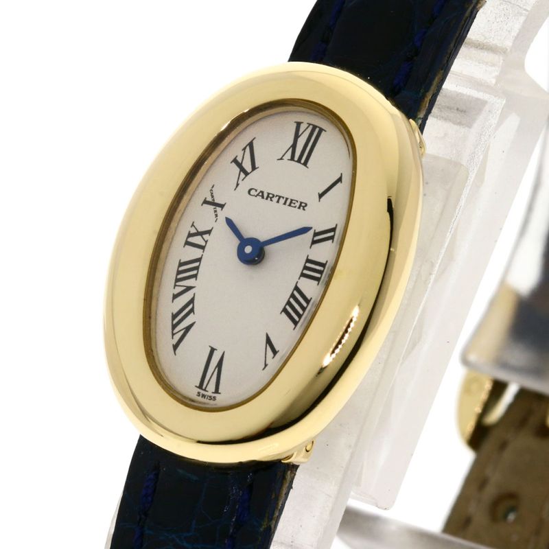 Cartier W1510956 Mini Baignoire Watch 18K Yellow Gold Leather Ladies