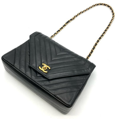 Chanel V-stitch Flap Shoulder Bag Lambskin Black