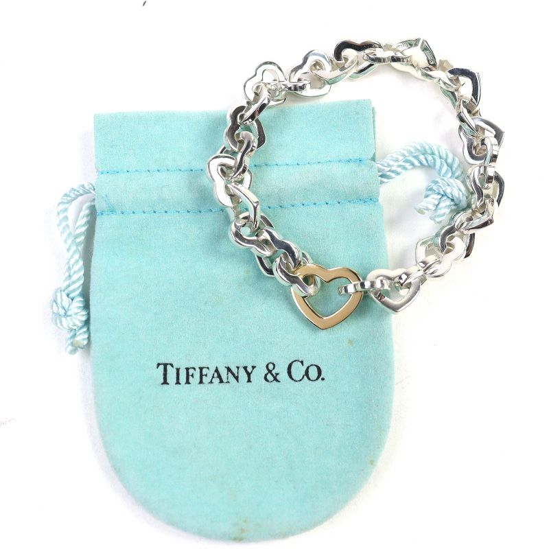 Tiffany & Co Heart Link Bracelet 925 750 Accessory Silver Gold Weight 36.2g