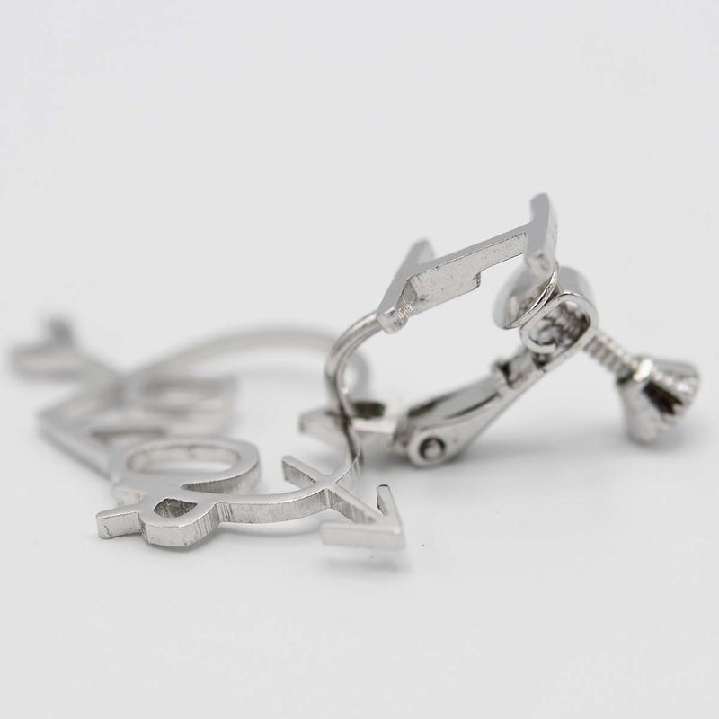 Christian DIOR Earrings Heart Arrow Silver Color Accessories Ladies With