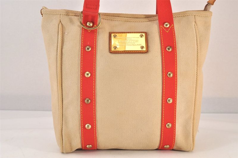 Louis Vuitton Antigua Cabas MM Tote Bag Beige Red M40035 LV 1728n