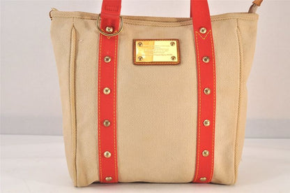 Louis Vuitton Antigua Cabas MM Tote Bag Beige Red M40035 LV 1728n