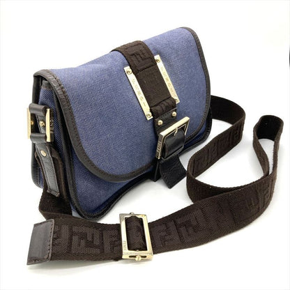 Fendi Shoulder Bag Denim Blue Gold Hardware Women