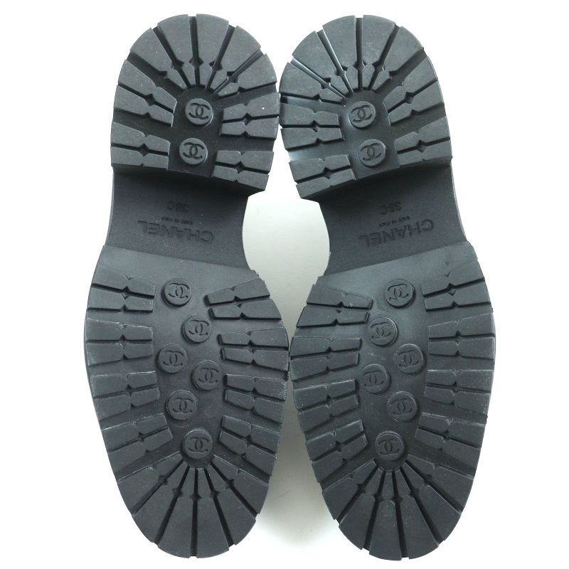 CHANEL 23A G45074 Coco Mark Matelasse Thick Soled Leather Loafers Brown Black