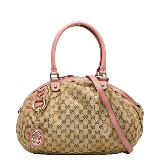 Gucci GG Canvas Handbag Shoulder Bag 2WAY 223974 Brown Pink Canvas Leather