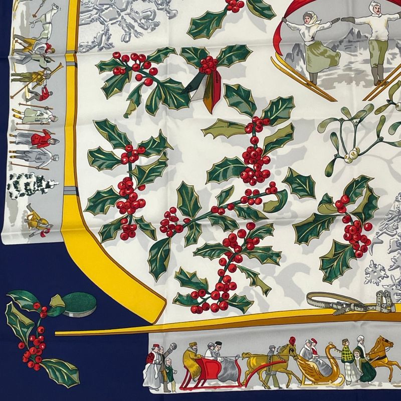 Hermes Carre 90 Neige D'antan Last Year's Snow Navy 100% Silk Scarf