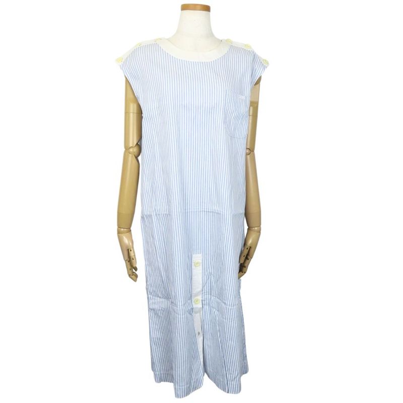Christian Dior Dress Sleeveless L Cotton White Sac Blue Stripe Apparel Women