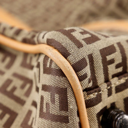 Fendi Zucchino 7vs014 Nylon Canvas And Leather Brown Unisex Boston Bag