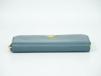 Authentic Prada Saffiano Leather Round Zipper Long Wallet Long Wallet Blue