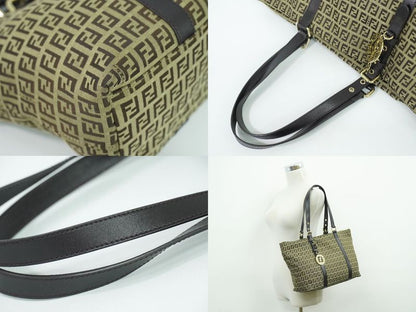 Authentic Fendi Zucchino Shoulder Bag Tote Canvas Beige Brown 8bh215 Zucchino