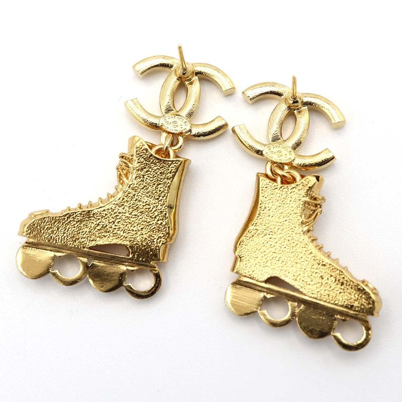 Chanel Roller Skate Earrings F24 COCO Mark Faux Pearl Rhinestone Gold Color