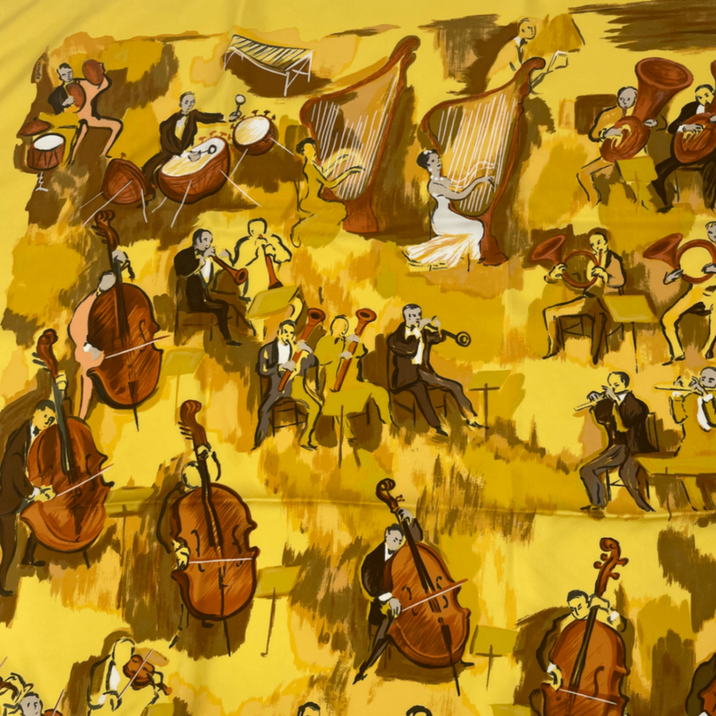 Hermes Carre 90 Concerto Silk Scarf Yellow