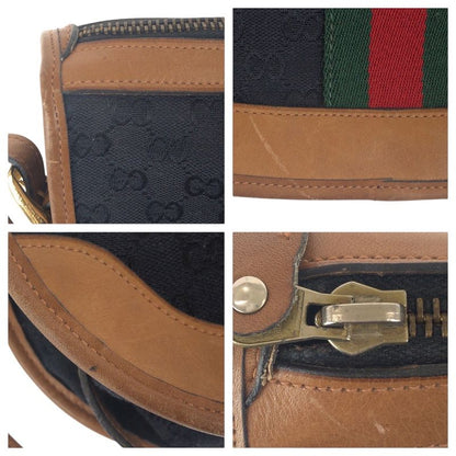 Gucci Vintage Old Gucci Sherry Line Black Brown GG Canvas/leather Shoulder Bag