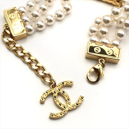 Chanel Bag Motif 3 Rows Pearl Gold Bracelet