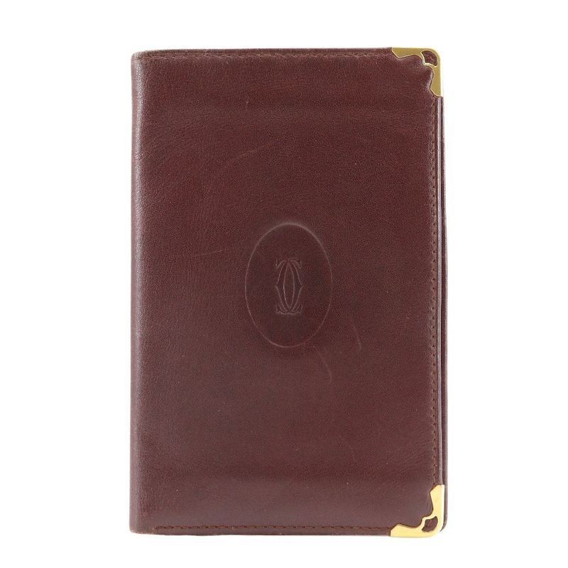 Cartier Mustline Billfold Calf Bordeaux Unisex Folding Wallet