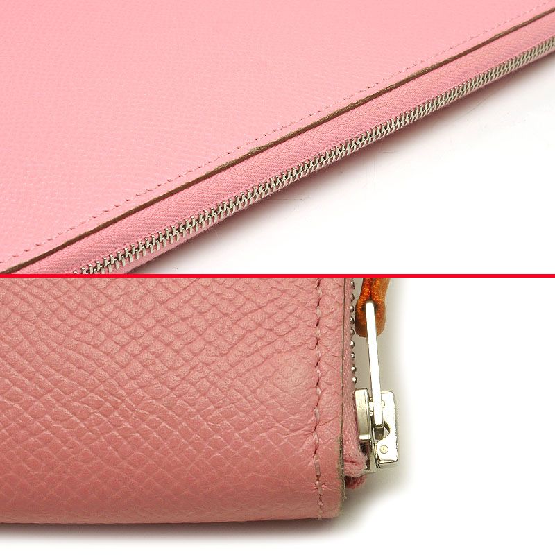 Hermes Azap Silkwin Long Wallet Long Wallet Pink And Orange Silver Hardware