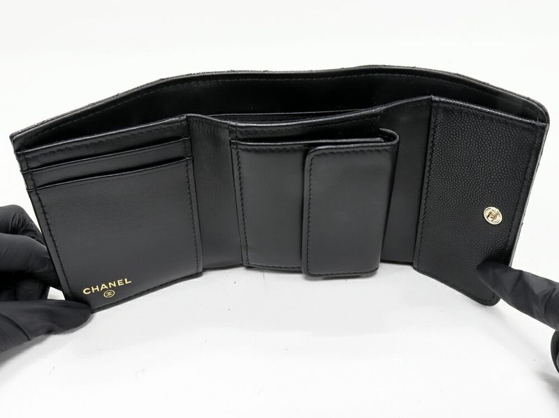 Chanel Trifold Wallet With Coin Purse Classic Small Wallet Caviar Skin Black