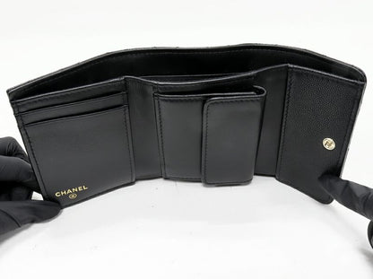 Chanel Trifold Wallet With Coin Purse Classic Small Wallet Caviar Skin Black