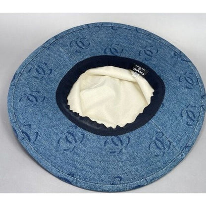 Chanel CC Denim Hat Wide Brim Bucket Cap 58 Blue Vintage
